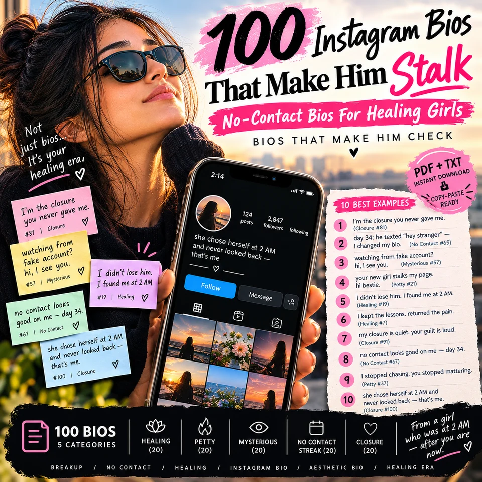 100 Instagram Bios That Make Him Stalk — No-Contact Bios For Healing Girls product cover